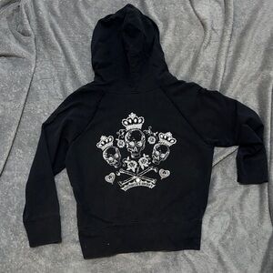Victorias secret y2k Black Hoodie with Skull and Crown Design